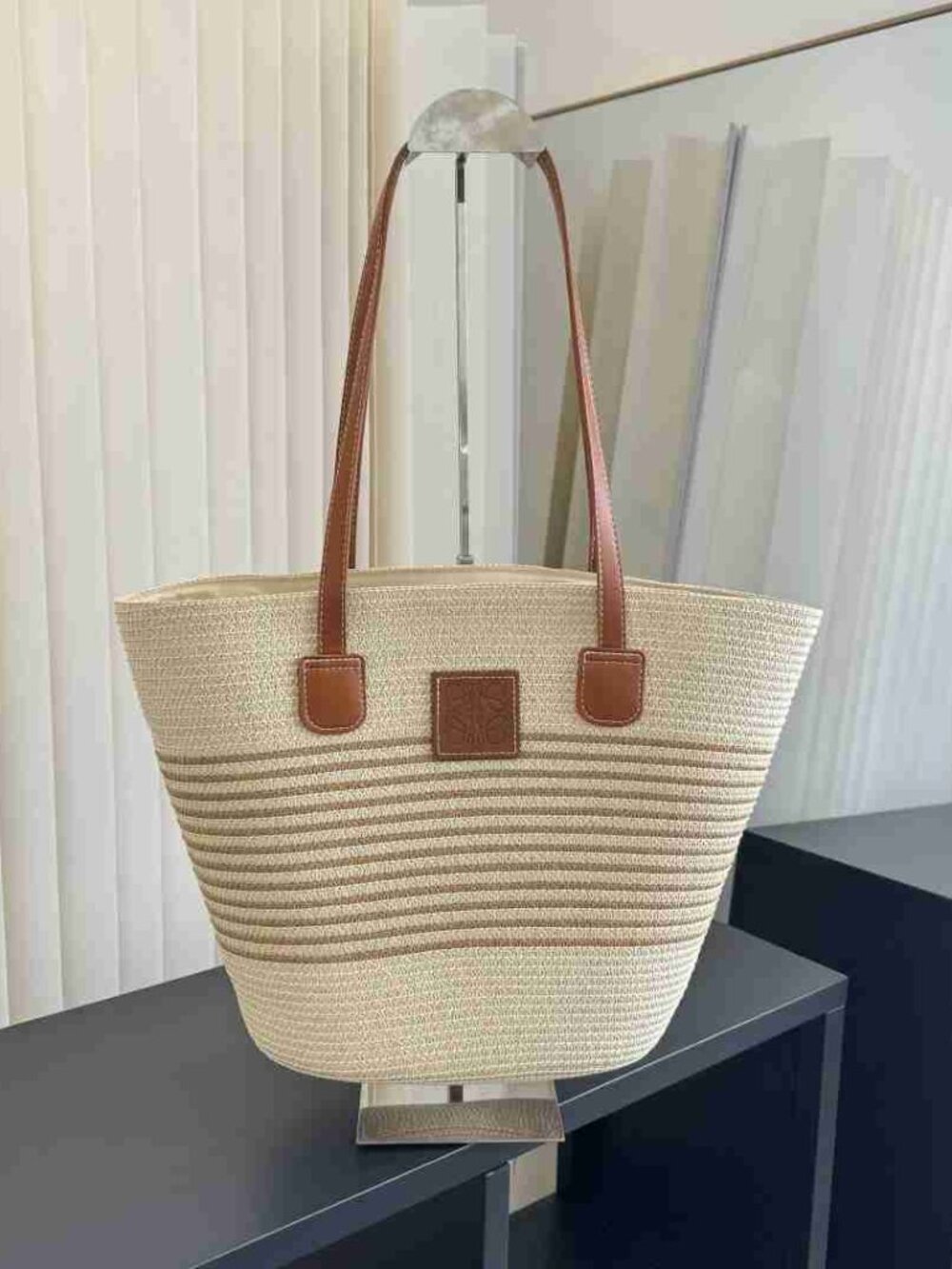 Loewe Natural Beige & Brown Straw Shoulder Bag